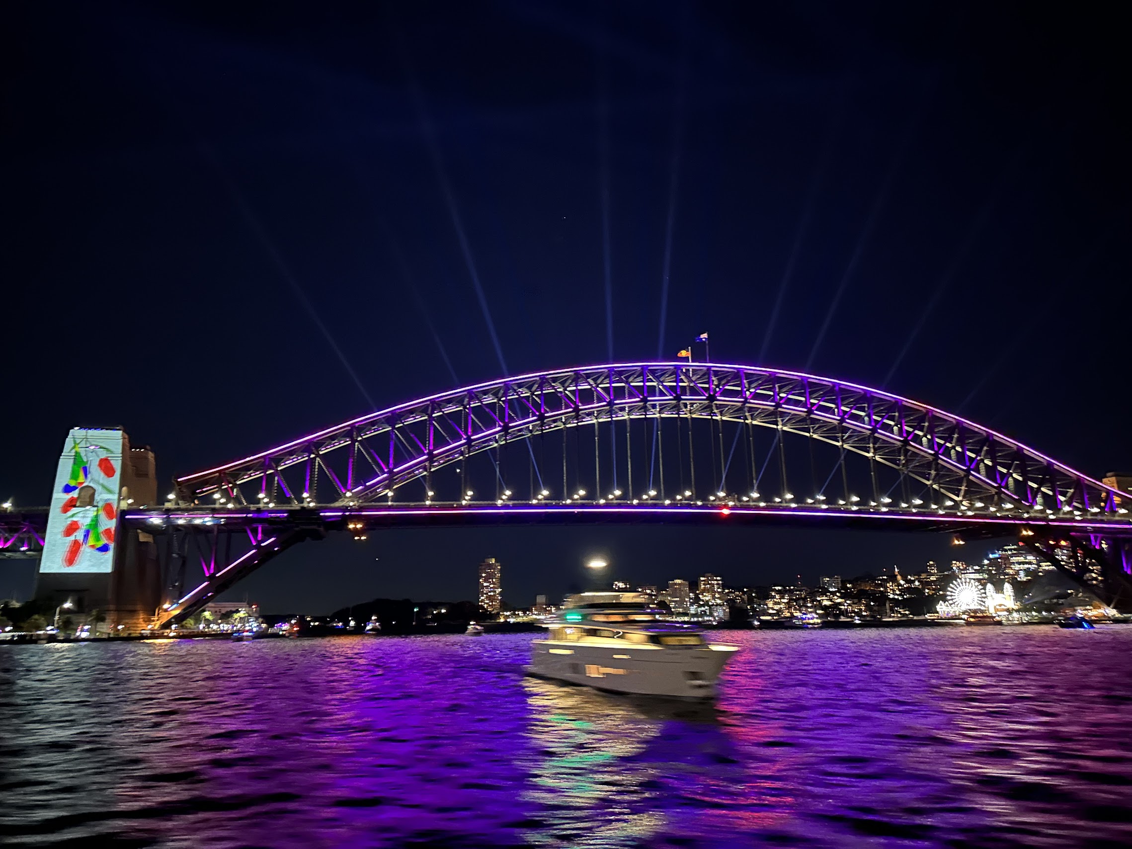 Sydney Harbour Bridge illuminated at night during Vivid Sydney — Australia's AI CX consulting hub